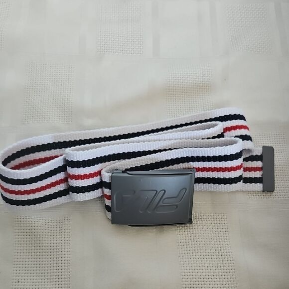Fila White Belt with Navy and Red Stripes - Picture 12 of 16